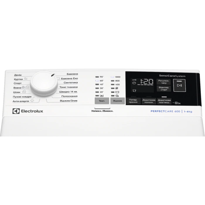 Пральна машина з верт. завант. Electrolux EW6T4062U, 6кг, 1000, A+++, Дисплей, Білий