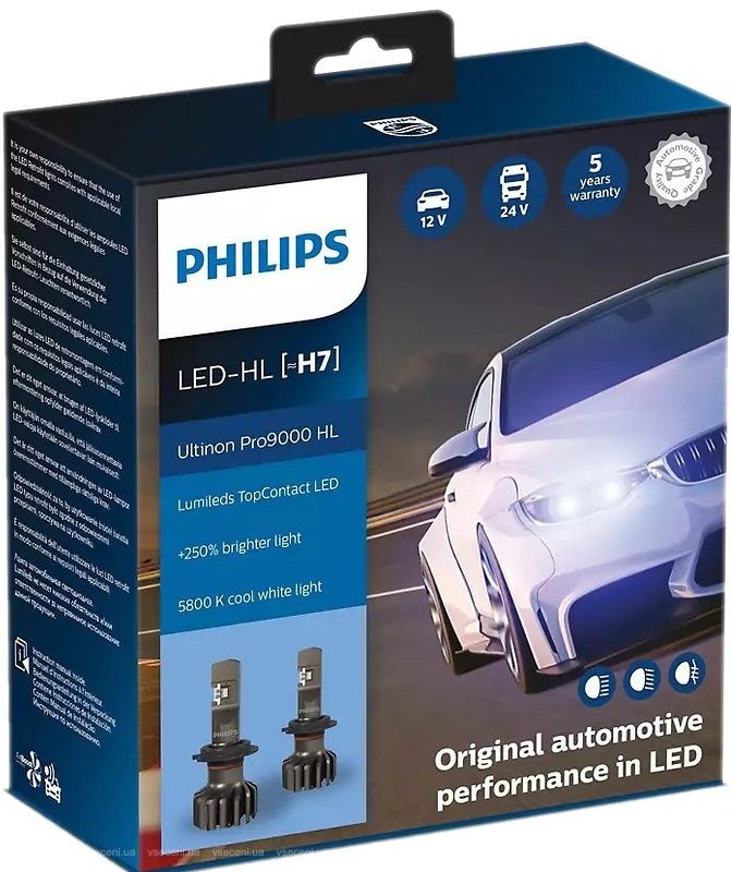 Лампа світлодіодна Philips H7 Ultinon Pro9000 +250%, 2 шт/комплект