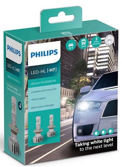 Лампа світлодіодна Philips H7 Ultinon Pro5000 +160%, 2 шт/комплект