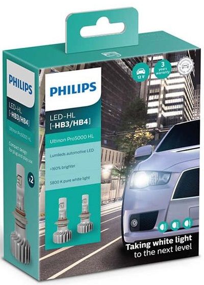 Лампа світлодіодна Philips HB3/HB4 Ultinon Pro5000 +160%, 2 шт/комплект