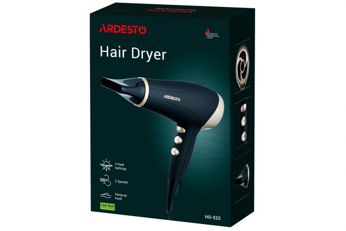 Фен Ardesto HD-522 /1800-2200Вт/2 швидкості/3 темпер. режими/функція Cool Shot/чорний