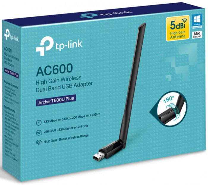 WiFi-адаптер TP-LINK Archer T600U Plus AC600 USB2.0 ext. ant
