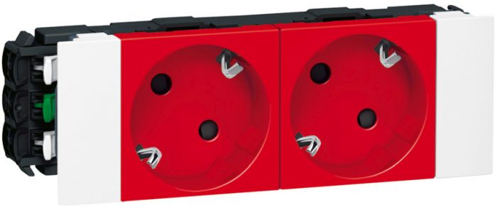 Блок розеток електричних MOSAIC Legrand 2хSchuko під кутом 45° (16А, 250В, автоматичні клеми) 4мод, червоний, в короб