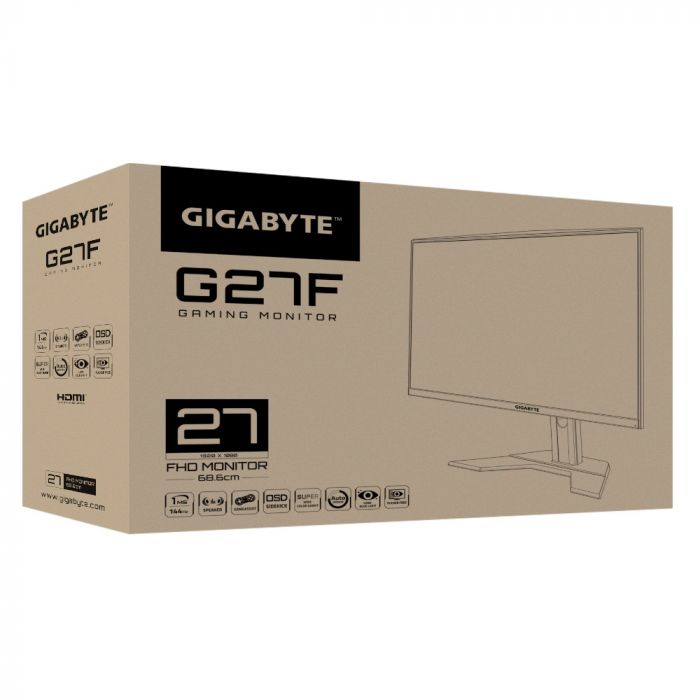 Монітор LCD GIGABYTE 27" G27F, 2xHDMI, DP, 2xUSB, MM, IPS, 144Hz, 1mc, 95%DCI-P3, FreeSync