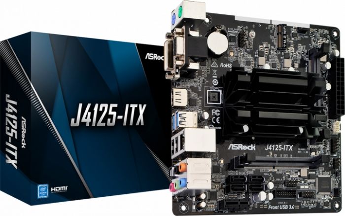Материнcька плата ASRock J4125-ITX CPU Quad-Core (2.7Hz) 2xDDR4 SO-DIMM HDMI-DVI-VGA SPDIF mITX