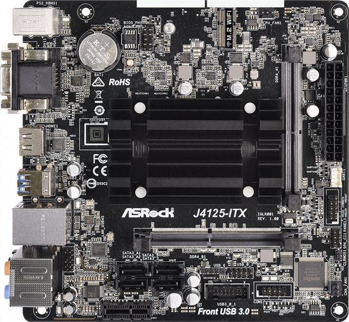 Материнcька плата ASRock J4125-ITX CPU Quad-Core (2.7Hz) 2xDDR4 SO-DIMM HDMI-DVI-VGA SPDIF mITX