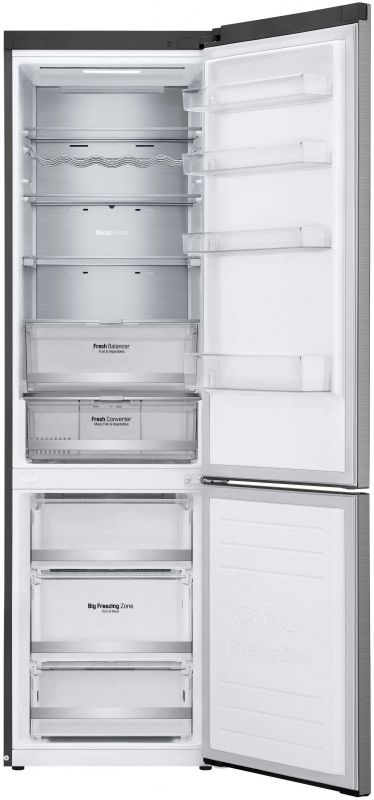 Холодильник з нижн. мороз. камерою LG GW-B509SMUM, 203х68х60см, 2 дв., Холод.відд. - 277л, Мороз. відд. - 107л, A++, NF, Інв., Зона свіжості, Зовніішн. диспл., Сірий