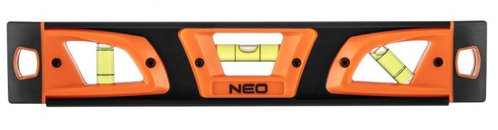 Рівень Neo Tools алюмінієвий, 25 см, 3 капсули, 2 отвори для підвішування, магніт