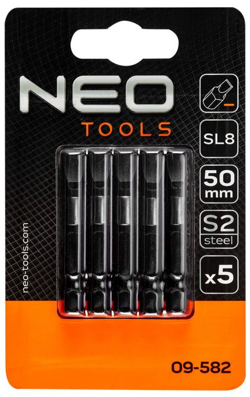 Біти ударні Neo Tools, 5шт., 1/4", SL8 х 50мм, сталь S2