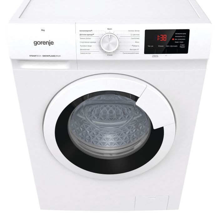 Пральна машина з фронт. загр. Gorenje WHE60SFS, 6кг, 1000, A+++, Пара, глибина 46см, Дисплей, Білий