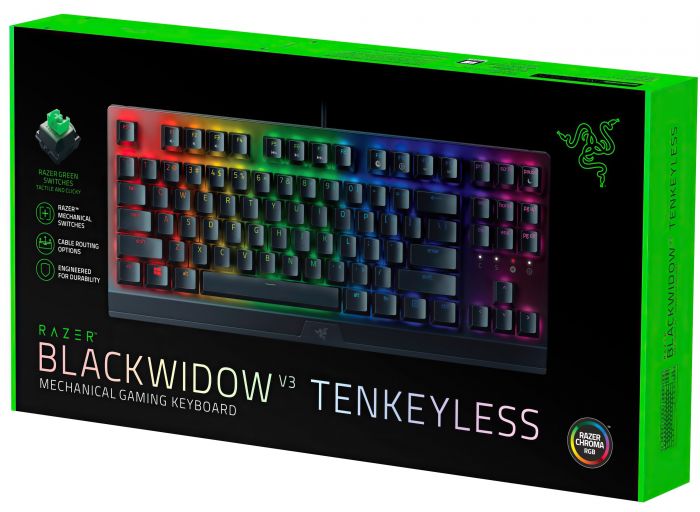 Клавіатура ігрова Razer™ BlackWidow V3 TKL Green Switch USB US RGB, Black