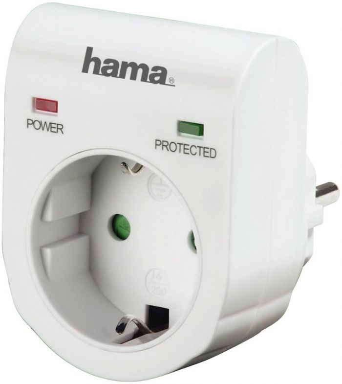 Мережевий адаптер Hama захищає від перенапруги, колір білий