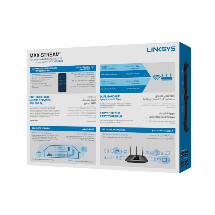 Маршрутизатор LINKSYS EA7300 AC1750, 4xGE LAN, 1xGE WAN, 1xUSB 3.0, 1xUSB 2.0, 3х зовнішн. ант.