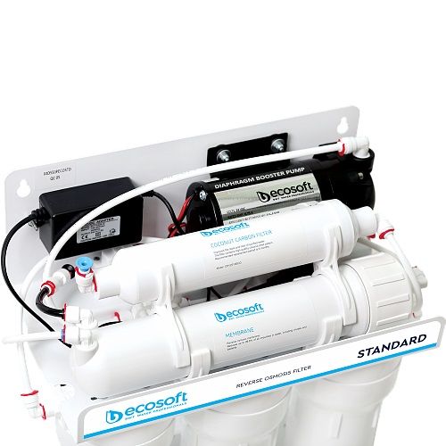 Фільтр зворотного осмосу Ecosoft Standard 5-50P з помпою (1 уголь.картрідж, простий кран, 50 галл)