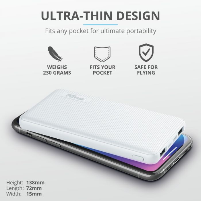Портативний зарядний пристрій Trust Primo 10000 mAh White