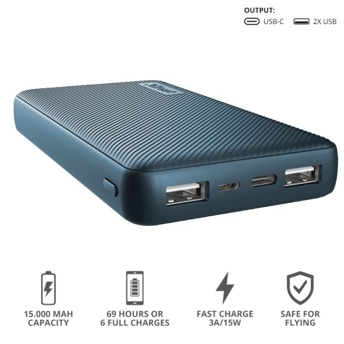 Портативний зарядний пристрій Trust Primo 15000 mAh Blue