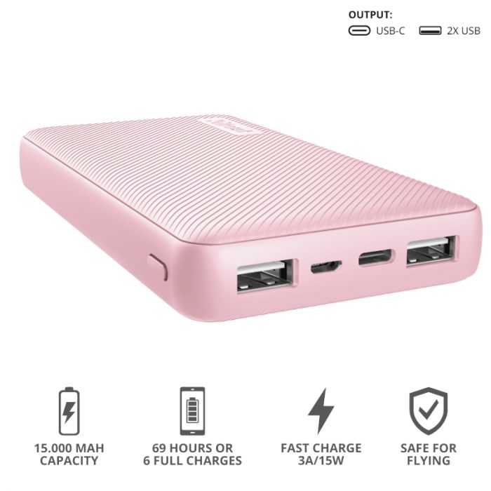 Портативний зарядний пристрій Trust Primo 15000 mAh Pink