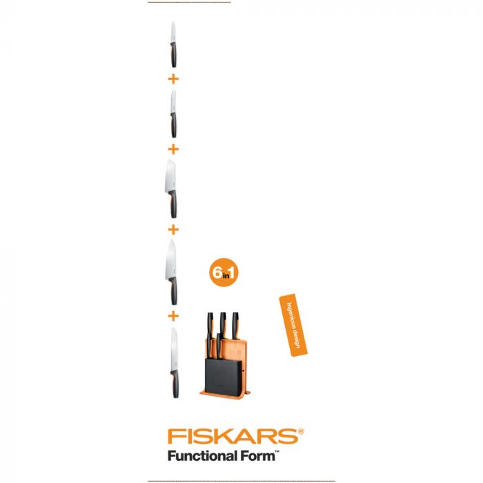 Набір ножів з бамбуковою підставкою Fiskars FF, 5 шт