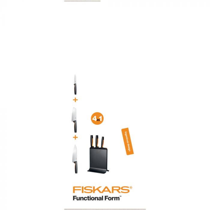 Набір ножів з чорною підставкою Fiskars FF, 3 шт