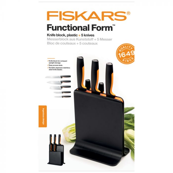 Набір ножів з чорною підставкою Fiskars FF, 5 шт