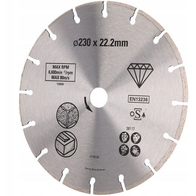 Диск алмазний Stanley, по бетону, цеглі, 230x22.2 мм
