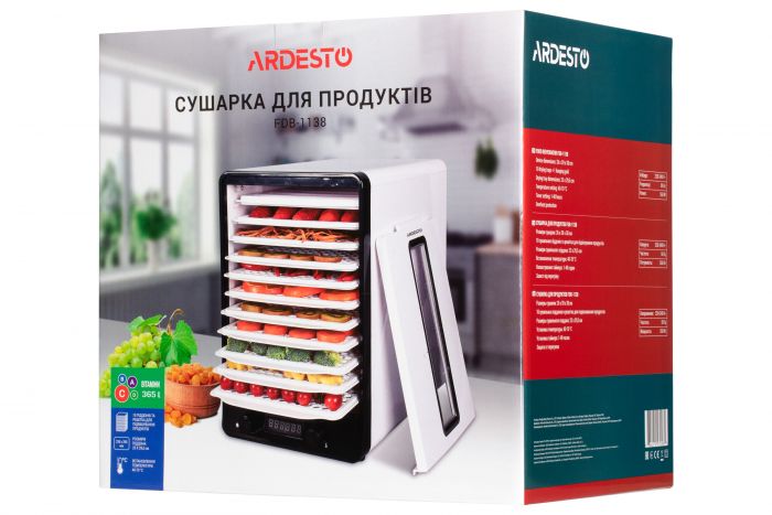 Сушка для продуктів Ardesto FDB-1138 - 550Вт/ 10+1 піддонів вис. 3см/рег. темп./ біла