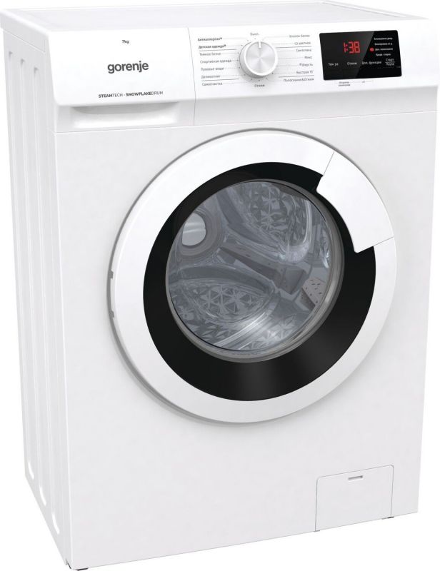 Пральна машина з фронт. загр. Gorenje WHE72SFS, 7кг, 1200, A+++, Пара, глибина 46см, Дисплей, Білий