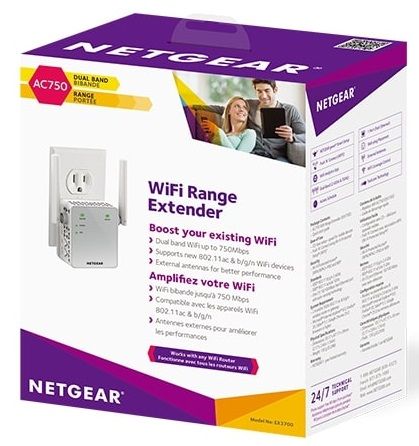Розширювач WiFi-покриття NETGEAR EX3700 AC750, 1xFE LAN, 2x зовнішн. ант.