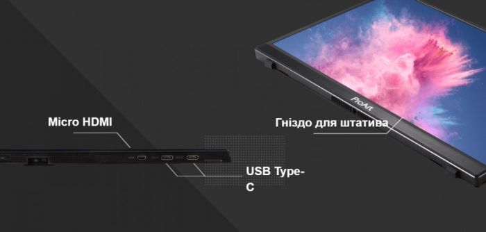 Монітор портативний LCD 14" Asus ProArt PA148CTV mHDMI, 2xUSB, MM, IPS, 100%sRGB, Touch