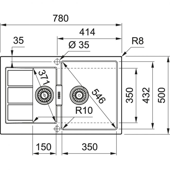 Кухонні мийки Franke Sirius S2D 651-78 /143.0632.386/ тектонайт/з крылом/ 780х500х200/сахара