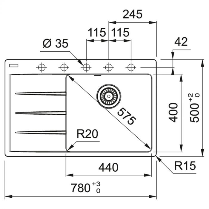 Кухонна мийка Franke Centro CNG 611-78 TL/ 114.0630.479/необоротна/ фраграніт/ 780х500х20/онікс