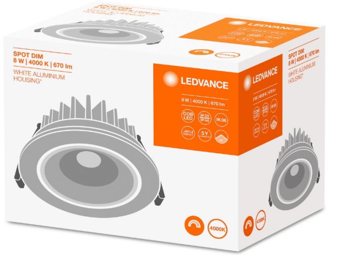 Вбудований точковий світильник Ledvance Spot LED fix 8W / 4000K WT DIM IP44