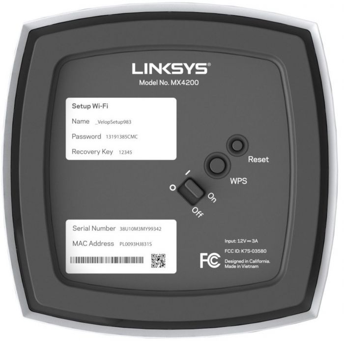 WiFi-система LINKSYS VELOP MX4200 WiFi 6 AX4200, MESH, 3xGE LAN, 1xGE WAN, 1xUSB 3.0, BT, біл. кол. (1шт.)
