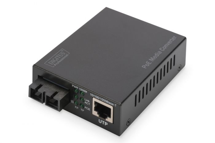 Медіа конвертор DIGITUS Gigabit PoE+, RJ45/SС MM 0.5km, 802.3at, 30W, incl. PSU