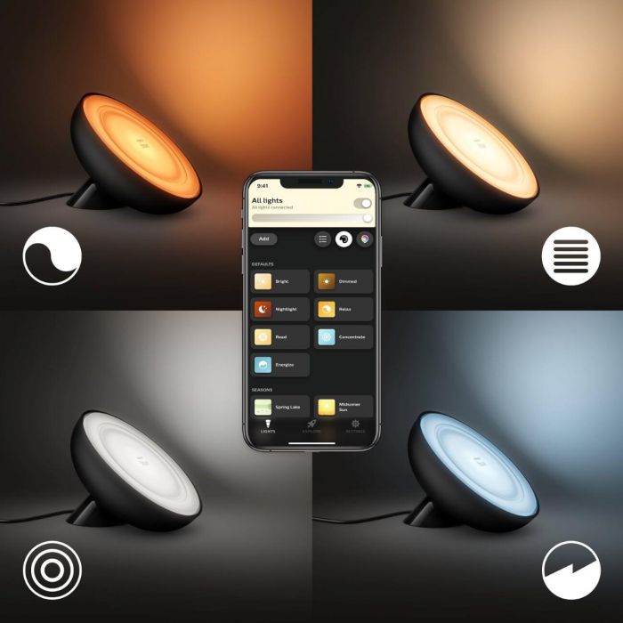 Настільний світильник Philips Hue Bloom, 2000K-6500K, RGB, ZigBee, Bluetooth, розумний, димування, чорний