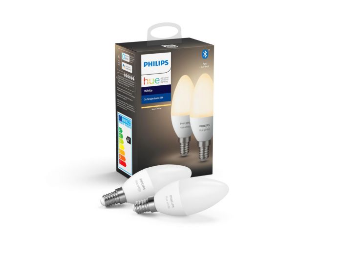 Лампа Philips Hue E14, 5.5W(40Вт), 2700K, White, ZigBee, Bluetooth, розумна, димування, 2шт