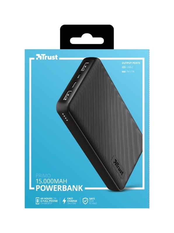 Портативний зарядний пристрій Power Bank Trust Primo 15000 mAh Black