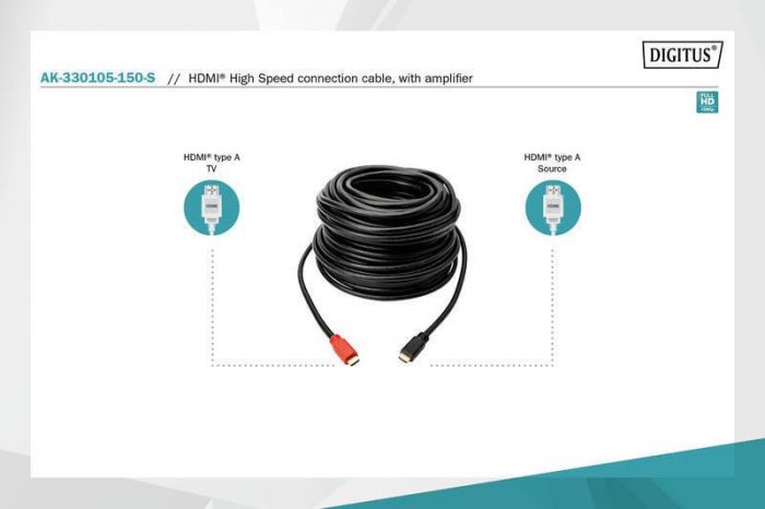 Кабель ASSMANN HDMI High speed з підсилювачем (AM/AM) 15m, black