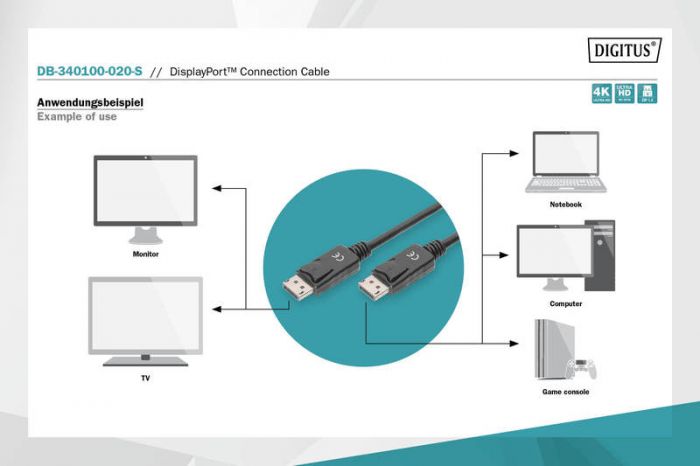 Кабель DIGITUS DisplayPort UHD 4K, M/M, 2 m, double shielding