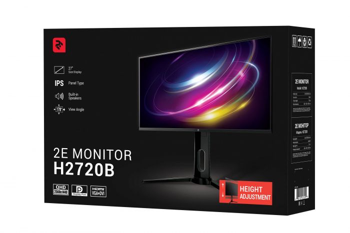 Монітор LCD 27" 2E H2720B D-Sub, DVI, HDMI, DP, Audio, IPS, 2560x1440, FreeSync, HAS
