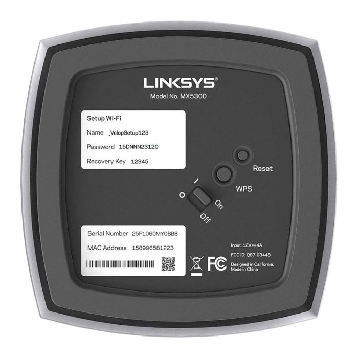 WiFi-система LINKSYS VELOP MX5300 WiFi 6 AX5300, MESH, 4xGE LAN, 1xGE WAN, 1xUSB 3.0, BT, біл. кол. (1шт.)