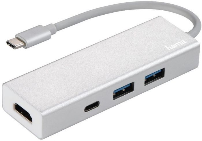 USB-C хаб Hama Aluminium 2x USB-A, USB-C, HDMI Silver