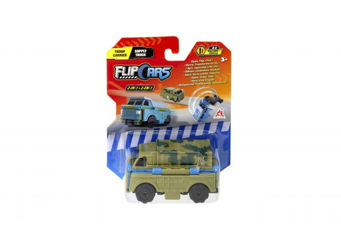 Машинка-трансформер Flip Cars 2 в 1 Військова вантажівка і Самоскид