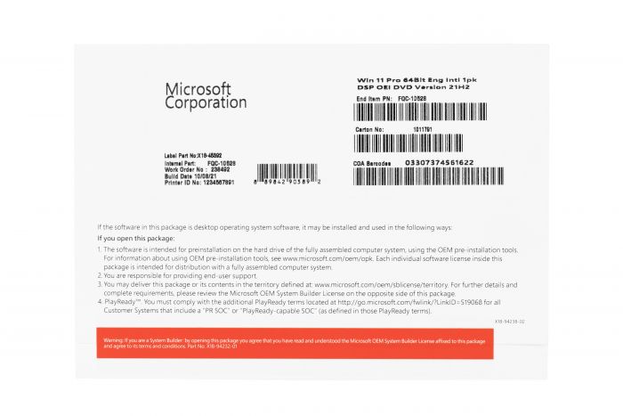 Програмне забезпечення Microsoft Windows 11 Pro 64Bit Eng Intl 1pk DSP OEI DVD