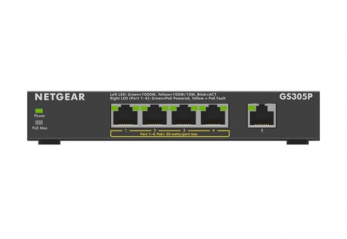 Комутатор NETGEAR GS305Pv2 4xGE PoE+ (63Вт), 1xGE, некерований