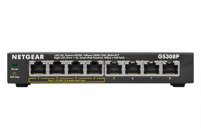 Комутатор NETGEAR GS308P 4xGE PoE (53Вт), 4xGE, некерований