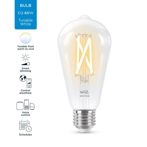 Лампа розумна WiZ, E27, 7W, 60W, 806Lm, ST64 2700-6500K філаментна Wi-Fi