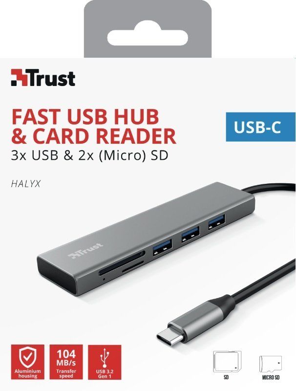 USB-хаб Trust HALYX FAST 3USB+CARD READER USB-C ALUMINIUM