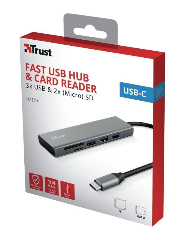 USB-хаб Trust HALYX FAST 3USB+CARD READER USB-C ALUMINIUM