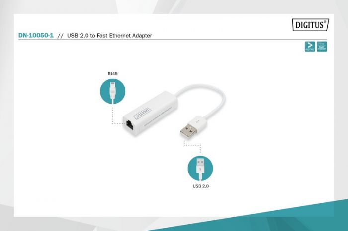 Адаптер DIGITUS USB 2.0 - 10/100 Mbps Ethernet